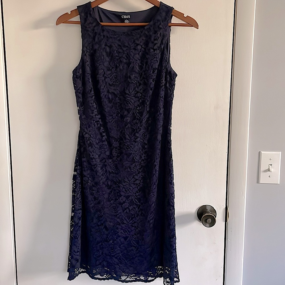 Chaps Navy Blue Sleeveless Lace Dress